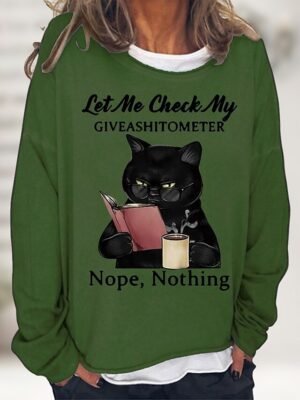 Casual Loose Cat Print Round Neck Long Sleeve Top - Image 5
