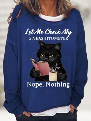 Casual Loose Cat Print Round Neck Long Sleeve Top - Image 8