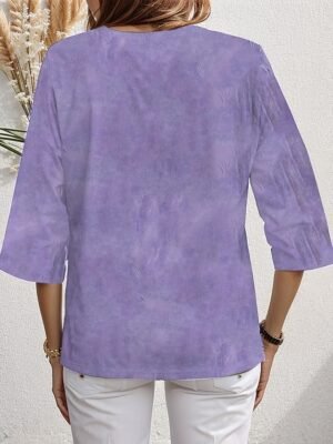 Casual Loose Color Block V Neck Long Sleeve Asymmetrical Hem Tunic - Image 9