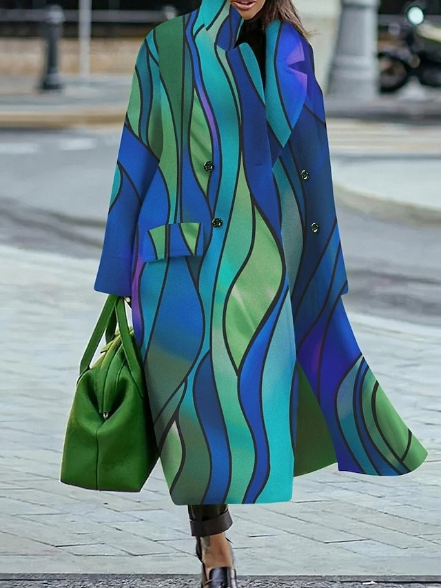 Casual Loose Colour Block Turndown Long Sleeve Cloak - Image 1