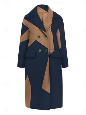 Casual Loose Colour Block Turndown Long Sleeve Long Coat - Image 2