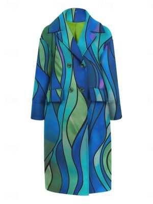 Casual Loose Colour Block Turndown Long Sleeve Cloak - Image 3