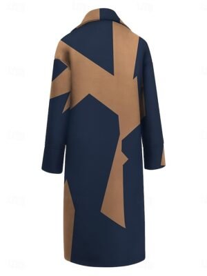 Casual Loose Colour Block Turndown Long Sleeve Long Coat - Image 3