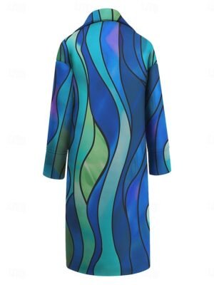 Casual Loose Colour Block Turndown Long Sleeve Cloak - Image 4