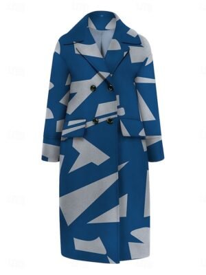 Casual Loose Colour Block Turndown Long Sleeve Long Coat - Image 7