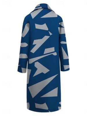 Casual Loose Colour Block Turndown Long Sleeve Long Coat - Image 8