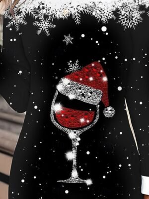 Casual Loose Fit Christmas Print Crew Neck Long Sleeve Mini Dress - Image 3