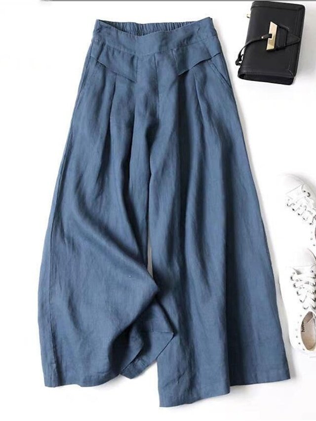 Casual Loose Fit Classic Wide Leg Full Length Trousers - Image 4