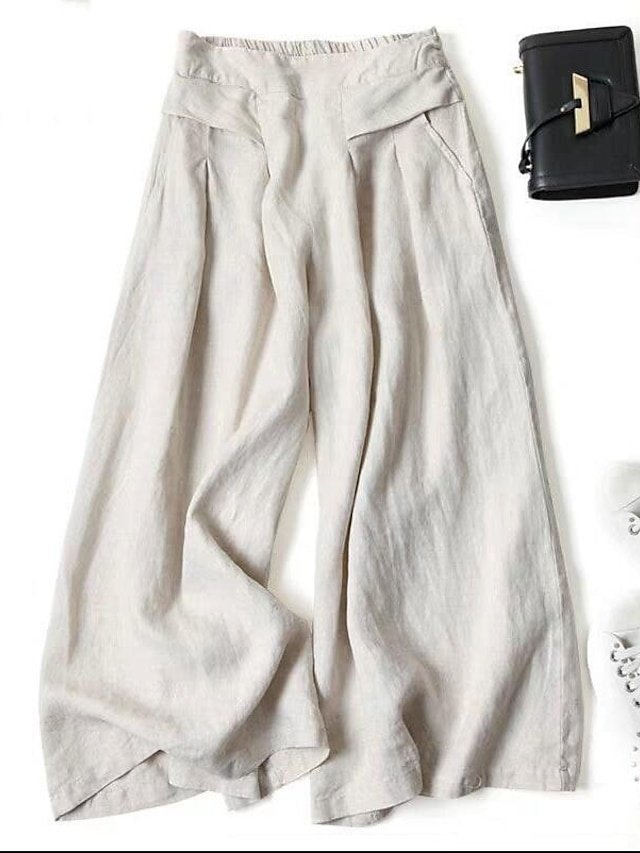 Casual Loose Fit Classic Wide Leg Full Length Trousers - Image 7