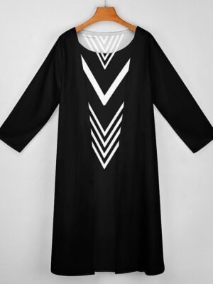 Casual Loose Fit Colour Block Crew Neck Long Sleeve Maxi Dress Set - Image 4