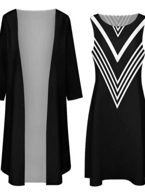 Casual Loose Fit Colour Block Crew Neck Long Sleeve Maxi Dress Set - Image 5