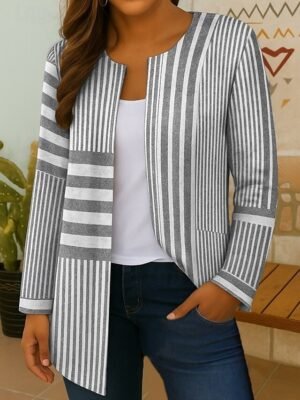 Casual Loose Fit Geometric Crewneck Long Sleeve Outerwear - Image 4