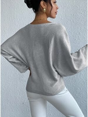 Casual Loose Floral Crew Neck Long Sleeve Long Sweater - Image 8