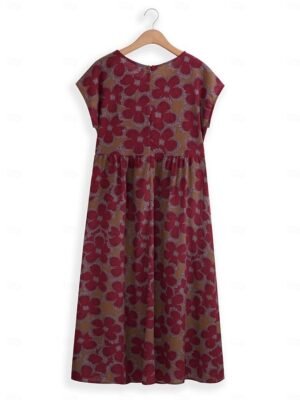 Casual Loose Floral Crew Neck Short Sleeve Maxi Dress - Image 3