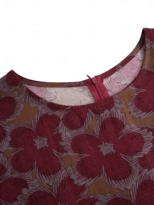 Casual Loose Floral Crew Neck Short Sleeve Maxi Dress - Image 4