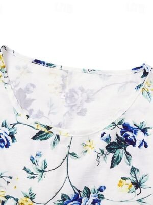 Casual Loose Floral Crew Neck Short Sleeve Midi Dress - Image 5