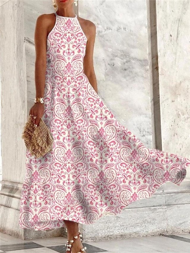 Casual Loose Floral Crew Neck Sleeveless Maxi Dress - Image 1