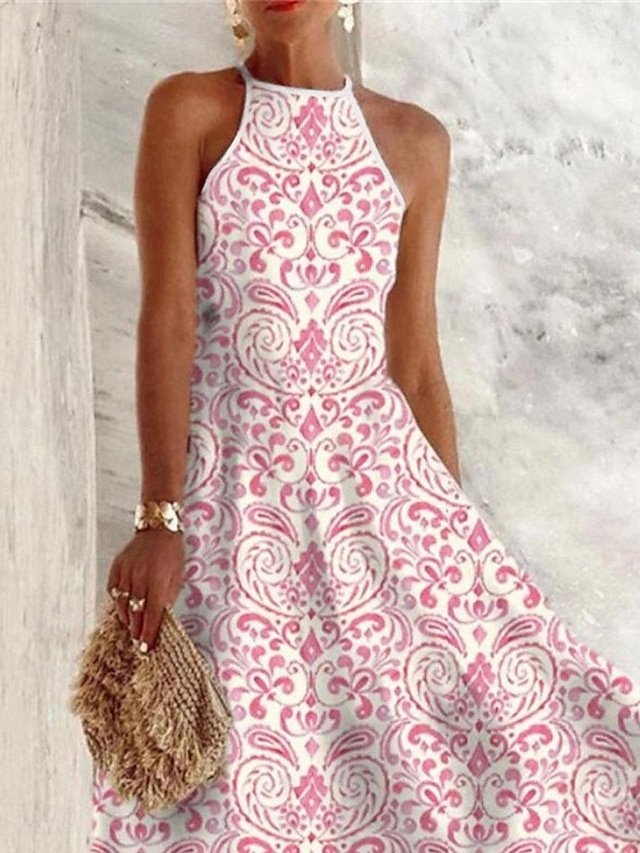 Casual Loose Floral Crew Neck Sleeveless Maxi Dress - Image 2