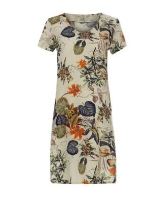 Casual Loose Floral Leaf V Neck Midi Dress - Image 4