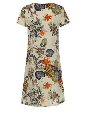 Casual Loose Floral Leaf V Neck Midi Dress - Image 6