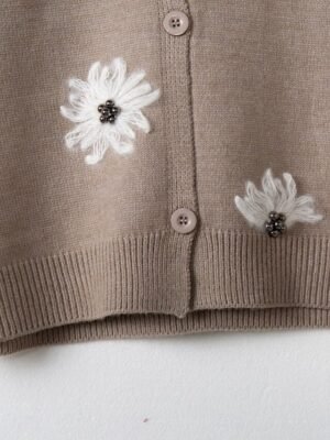 Casual Loose Floral Ribbed V Neck Long Sleeve Regular Cardigan - Image 13