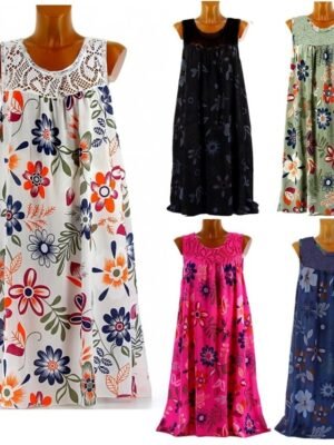 Casual Loose Floral Round Neck Sleeveless Knee Length Shift Dress - Image 2