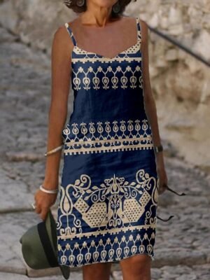 Casual Loose Floral Tribal Strap Sleeveless Midi Dress - Image 5