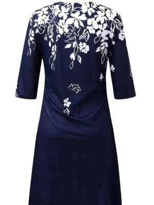 Casual Loose Floral V Neck Half Sleeve Midi Dress - Image 5