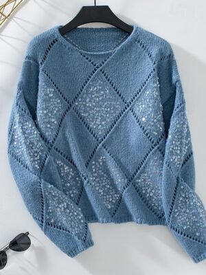 Casual Loose Geometric Crew Long Sleeve Sweater - Image 6