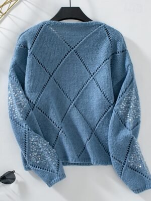 Casual Loose Geometric Crew Long Sleeve Sweater - Image 7