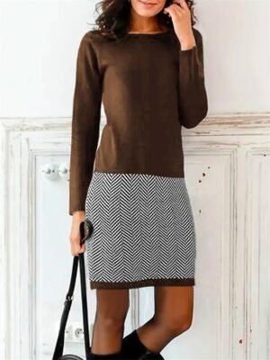Casual Loose Geometric Crew Neck Long Sleeve Mini Sweatshirt Dress - Image 2