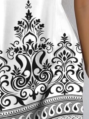 Casual Loose Geometric Notched Neck Sleeveless Mini Dress - Image 3