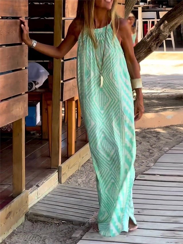 Casual Loose Geometric Strap Sleeveless Maxi Dress - Image 1