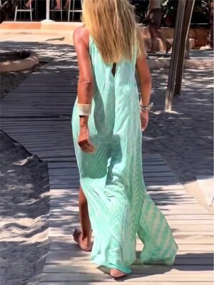 Casual Loose Geometric Strap Sleeveless Maxi Dress - Image 3