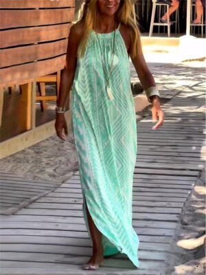 Casual Loose Geometric Strap Sleeveless Maxi Dress - Image 4