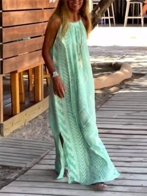 Casual Loose Geometric Strap Sleeveless Maxi Dress - Image 5