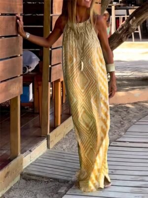Casual Loose Geometric Strap Sleeveless Maxi Dress - Image 7