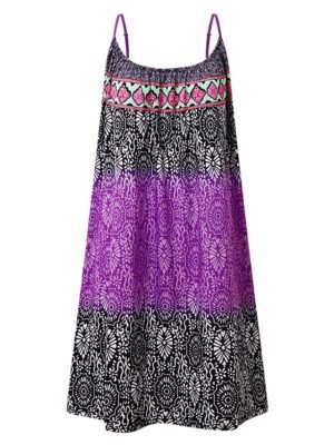 Casual Loose Geometric Tie Dye Boat Neck Sleeveless Mini Dress - Image 6