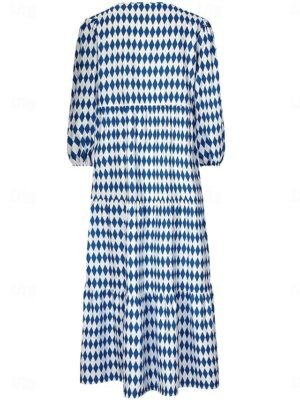 Casual Loose Geometric V Neck Lantern Sleeve Maxi Dress - Image 6