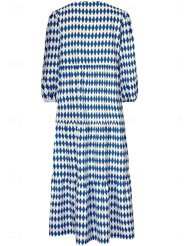 Casual Loose Geometric V Neck Lantern Sleeve Maxi Dress - Image 6