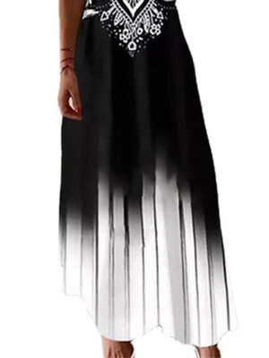 Casual Loose Geometric V Neck Short Sleeve Maxi Dress - Image 3