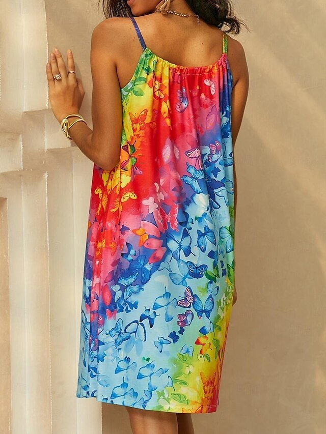 Casual Loose Gradient Crew Neck Sleeveless Mini Dress - Image 2