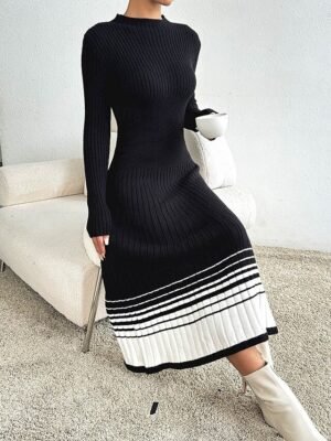 Casual Loose Gradient Mock Neck Long Sleeve Long Sweater - Image 3