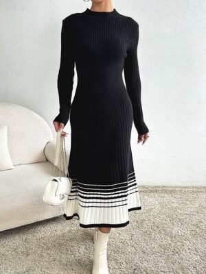 Casual Loose Gradient Mock Neck Long Sleeve Long Sweater - Image 4