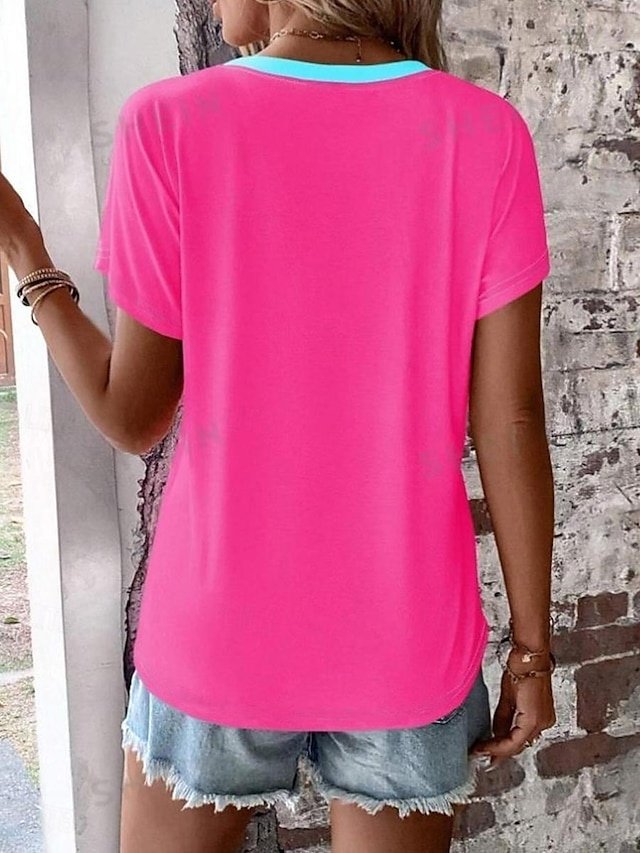 Casual Loose Gradient V-Neck Short Sleeve Summer Top - Image 2