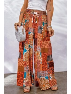 Casual Loose Graphic Drawstring Long Wide Leg Trousers - Image 1