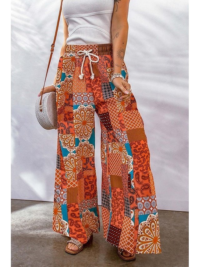 Casual Loose Graphic Drawstring Long Wide Leg Trousers - Image 2