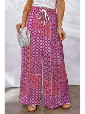 Casual Loose Graphic Drawstring Long Wide Leg Trousers - Image 6
