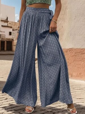 Casual Loose Graphic High Waist Long Wide Leg Trousers - Image 1