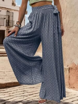 Casual Loose Graphic High Waist Long Wide Leg Trousers - Image 2